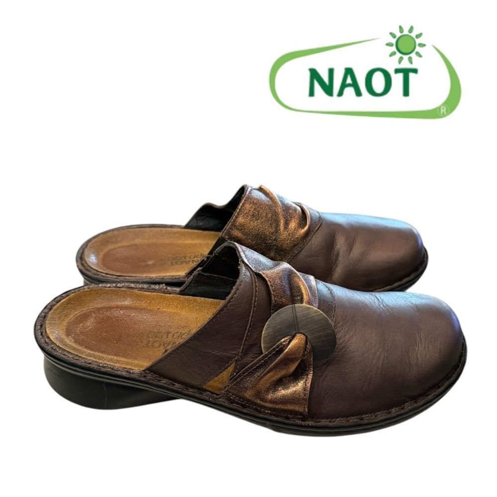 Naot Women's Leather Metallic Brown Slip-on Mules Clogs 40 9 9.5